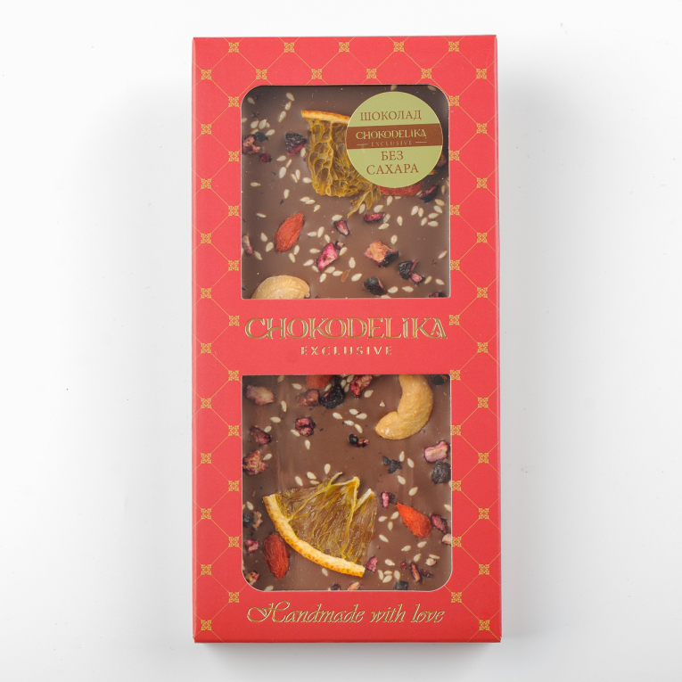 

Шоколад молочный SUGAR FREE кешью, апельсин, годжи (80г)