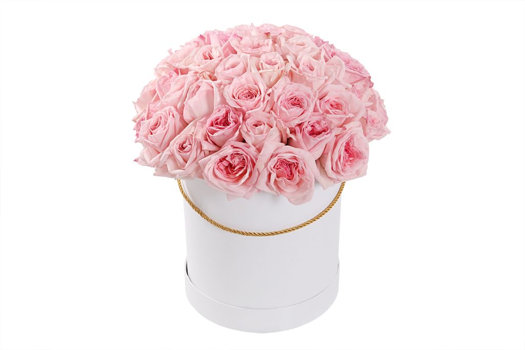 Букет 51 роза Пинк О'Хара в шляпной коробке букет в розовой коробке нежное сердце 151 роза