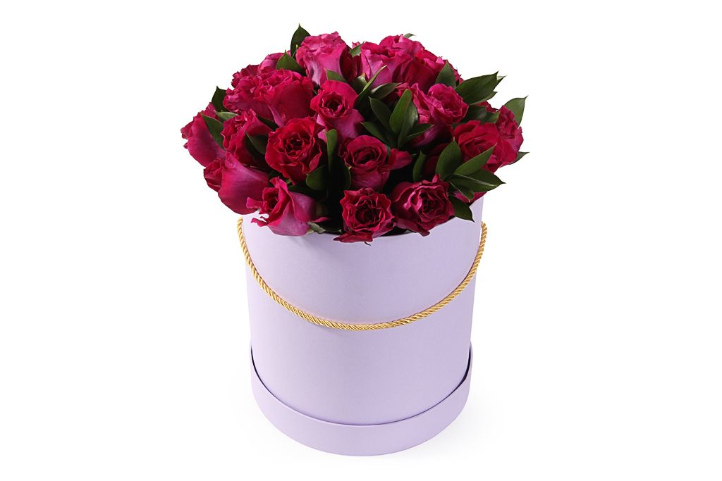 Букет 25 роз Мами Блю в шляпной коробке шляпная коробка розовая 10 х 10 см