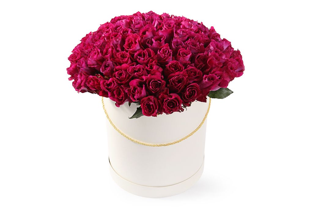 Букет 101 роза Мами Блю в шляпной коробке шляпная коробка розовая 10 х 10 см