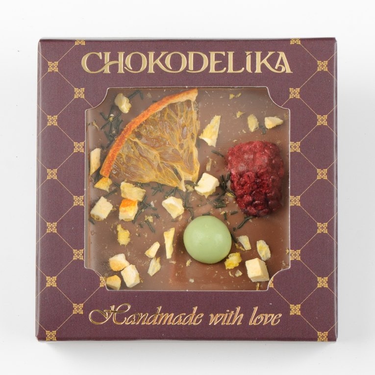 

Шоколад молочный Ежевика и апельсин с украшением (35г)