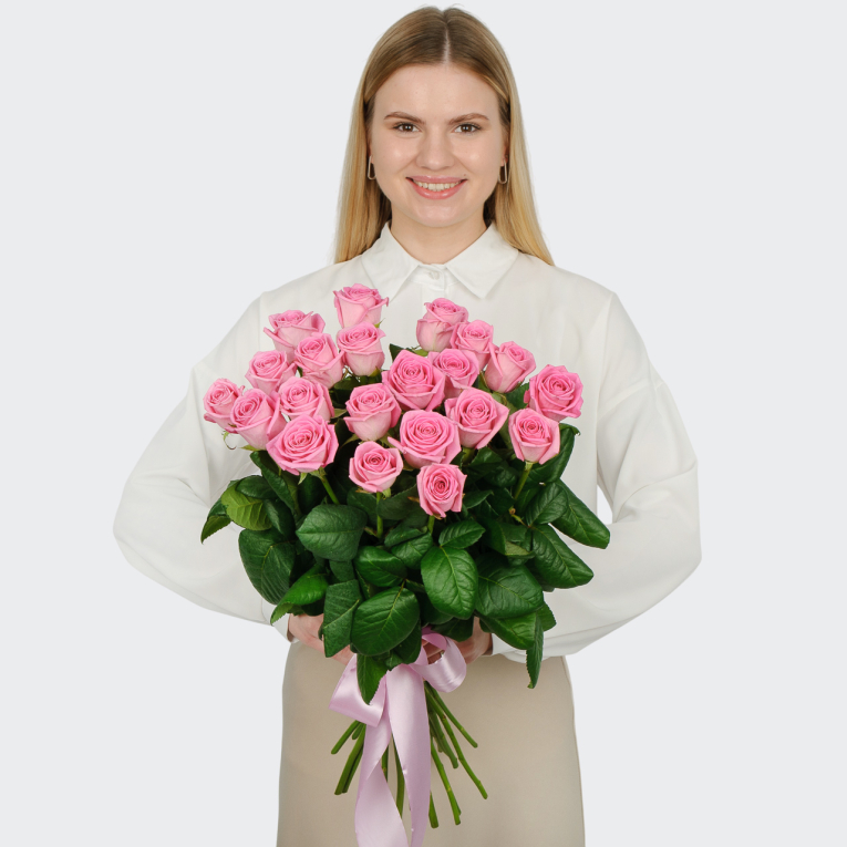

Букет 21 роза Розовая звезда