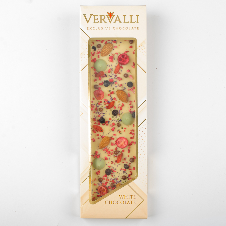 

Шоколад белый Годжи, клюква, миндаль VERVALLI (110г)
