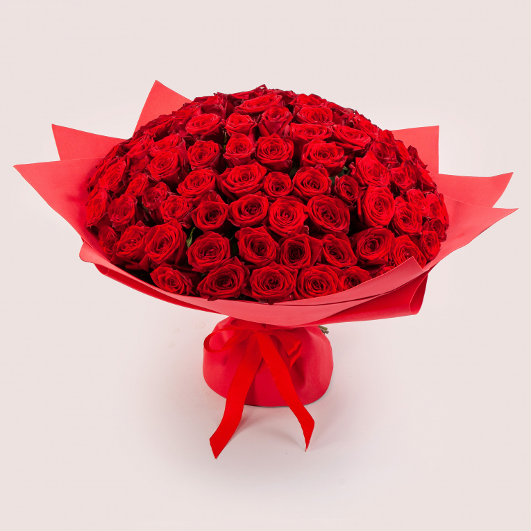 Букет из 101 розы в фоамиране Красная молния
