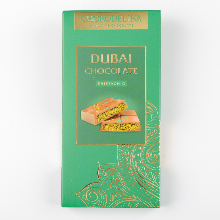 

Шоколад молочный Dubai Pistachio с начинкой из фисташки (180г)