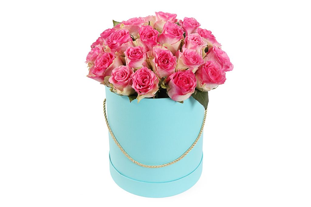 Букет 25 роз Малибу в шляпной коробке шляпная коробка белая 10 х 10 см