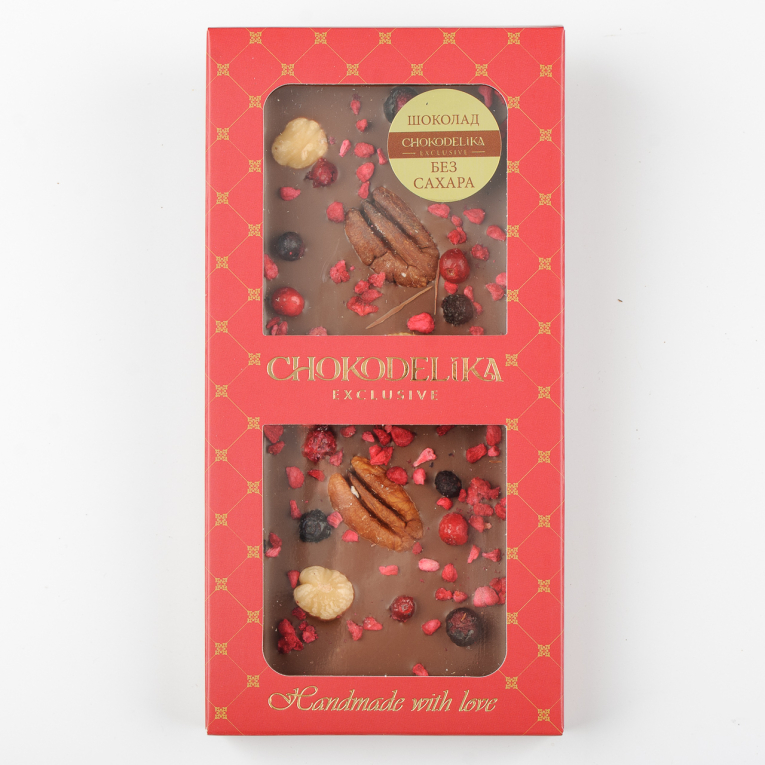 

Шоколад молочный SUGAR FREE пекан, фундук, малина (80г)