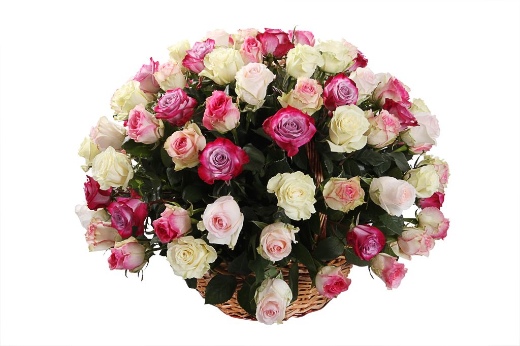 Букет Кроткий румянец (101 роза в корзине) композиция вся гамма чувств в коробке сердце мини