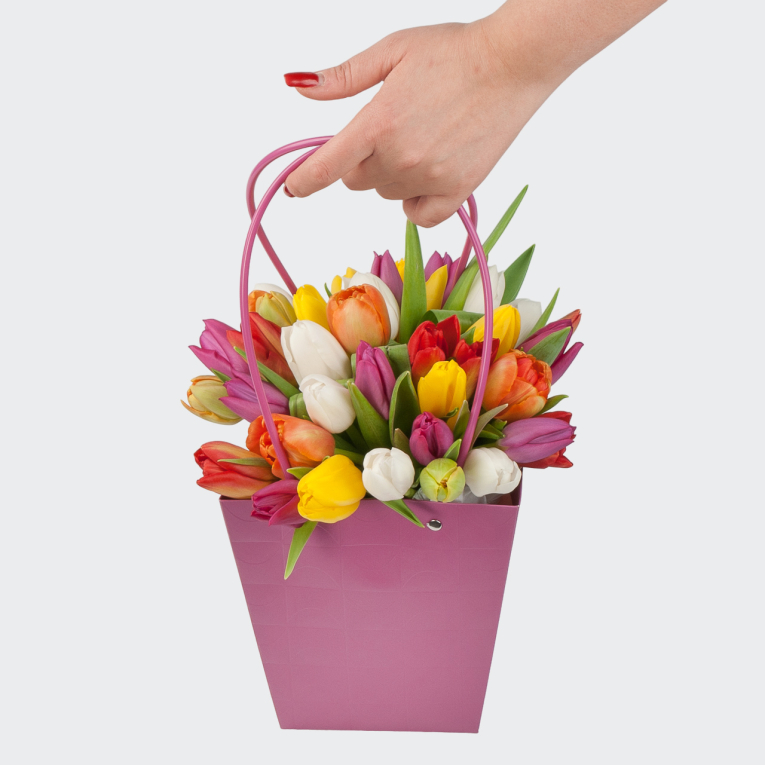Тюльпаны в коробке Радужное настроение (35 шт)