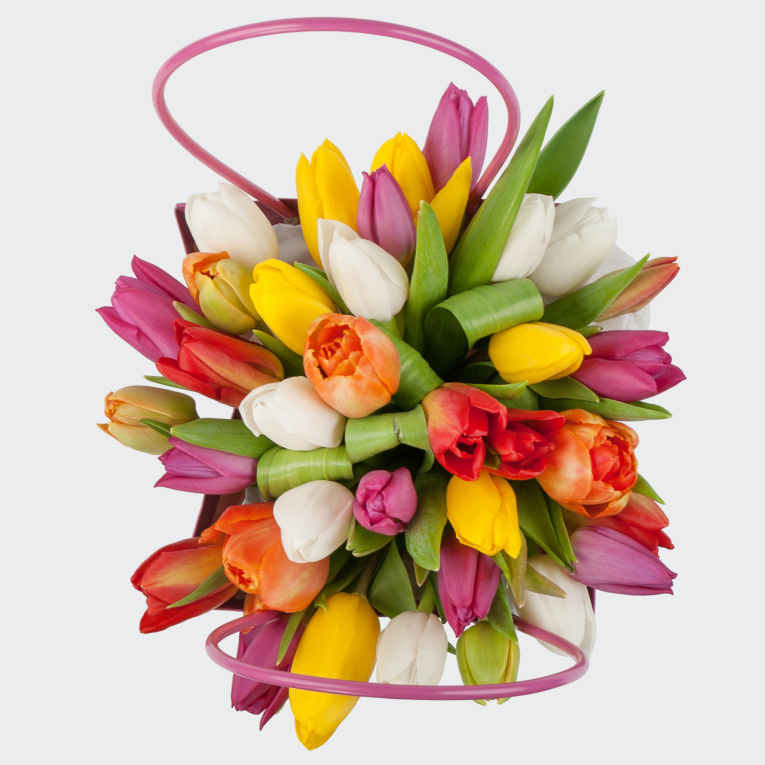 Тюльпаны в коробке Радужное настроение (35 шт)