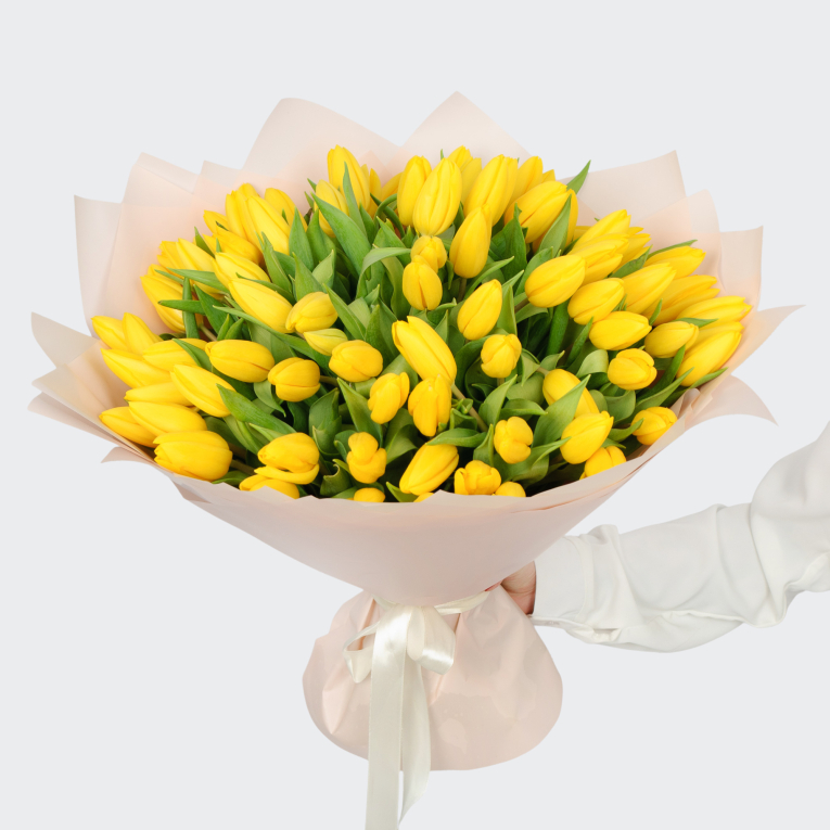 Букет 75 желтых тюльпанов