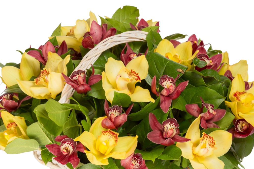 Букет с орхидеями Крошка Доррит в корзине