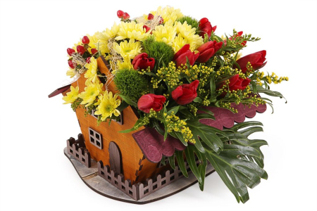 Букет Рай в шалаше в кашпо