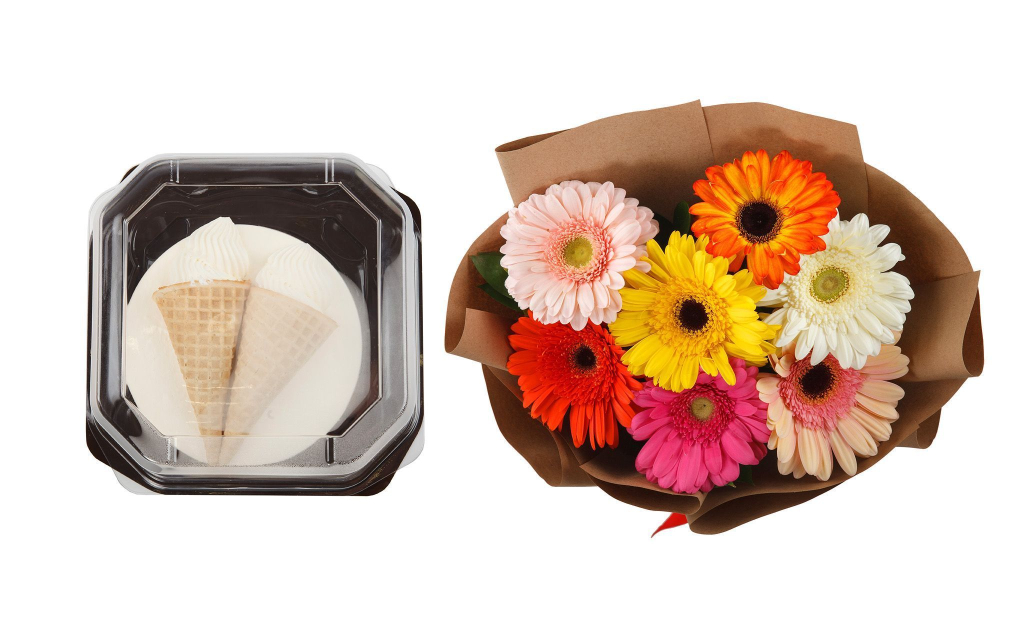 Букет из 7 гербер Раскраска + торт «Пломбир»