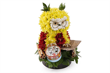 Композиция из хризантем Мудрый филин