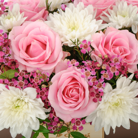 Букет в ящике Розовый рассвет