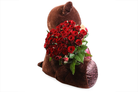 Букет Мишка с розами (красные)