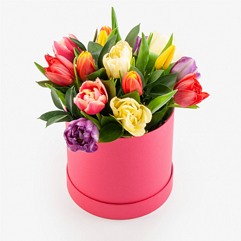 Букет в коробке Девушки весной (15 тюльпанов)