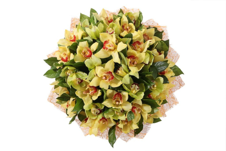 Букет с орхидеями Лимонный щербет