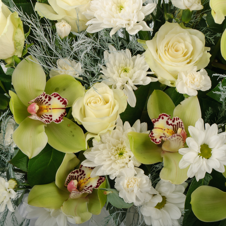 Букет в шляпной коробке Белая птица