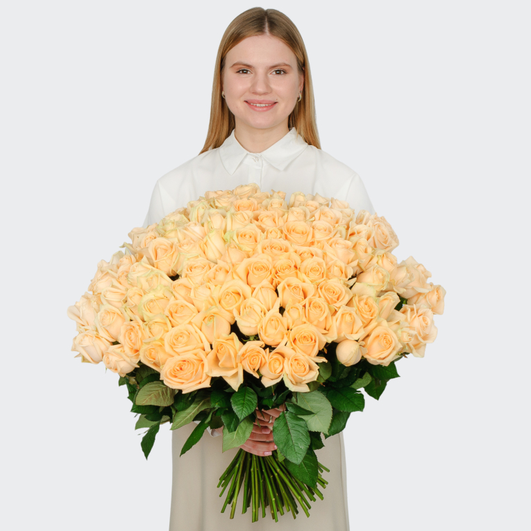 Букет 101 роза Пич Аваланш