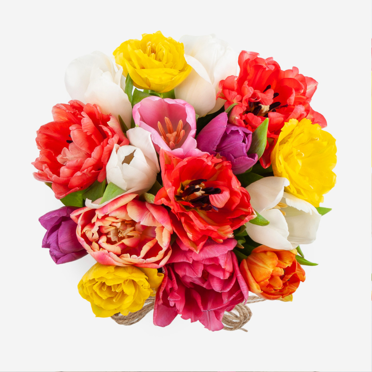 Букет в коробке Цветная акварель (15 тюльпанов)