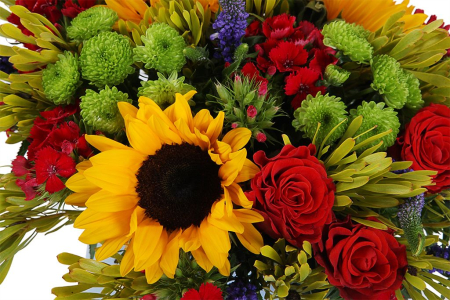 Букет с подсолнухами Калейдоскоп чудес в коробке