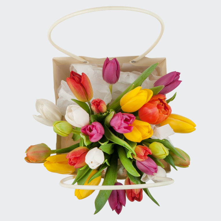 Тюльпаны в коробке Радужное настроение (25 шт)