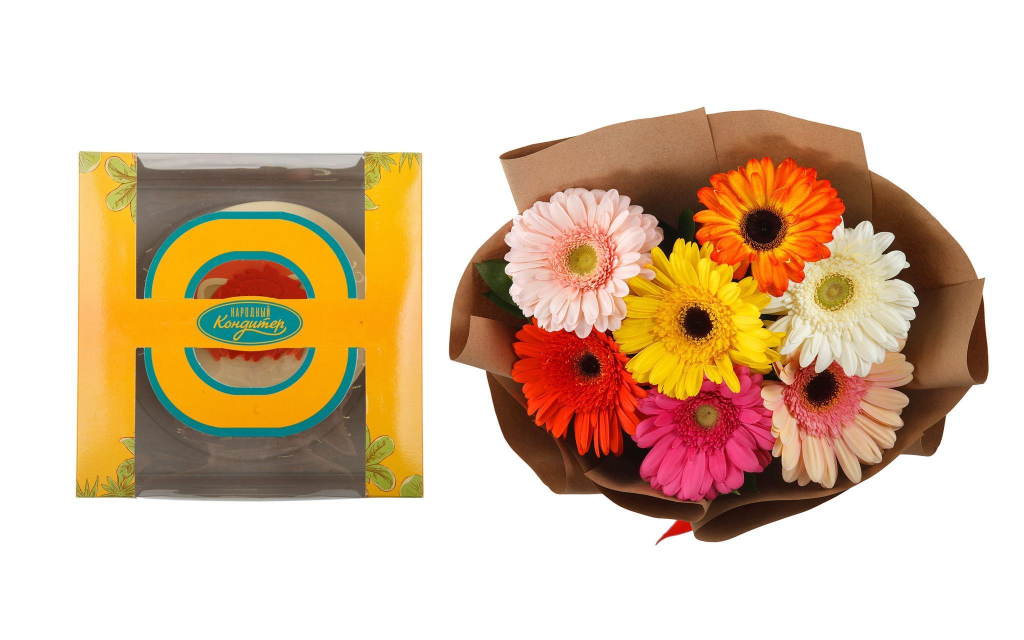 Букет из 7 гербер Раскраска + торт «Львенок»