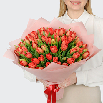 Букет 75 красных тюльпанов
