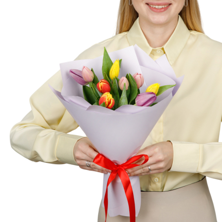 Букет Весенний калейдоскоп (9 тюльпанов)