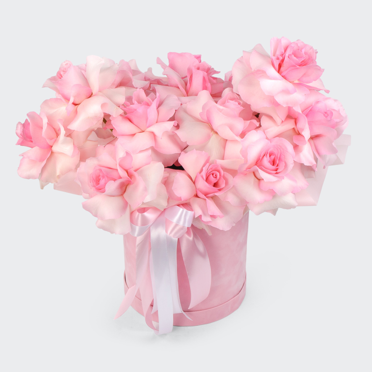 Букет в коробке Розовый шелк