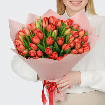 Букет 51 красных тюльпанов 