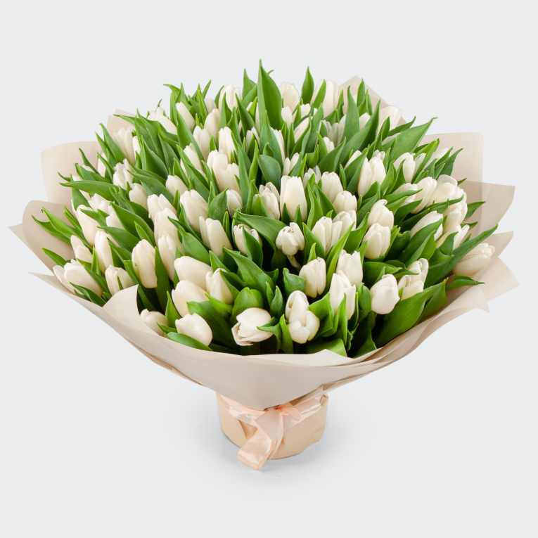 Букет 101 тюльпан Белое облако