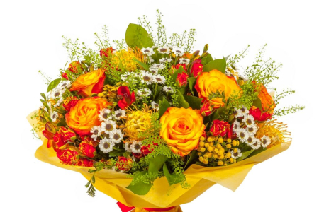 Букет Праздник любви (розы, фрезии, хризантемы)