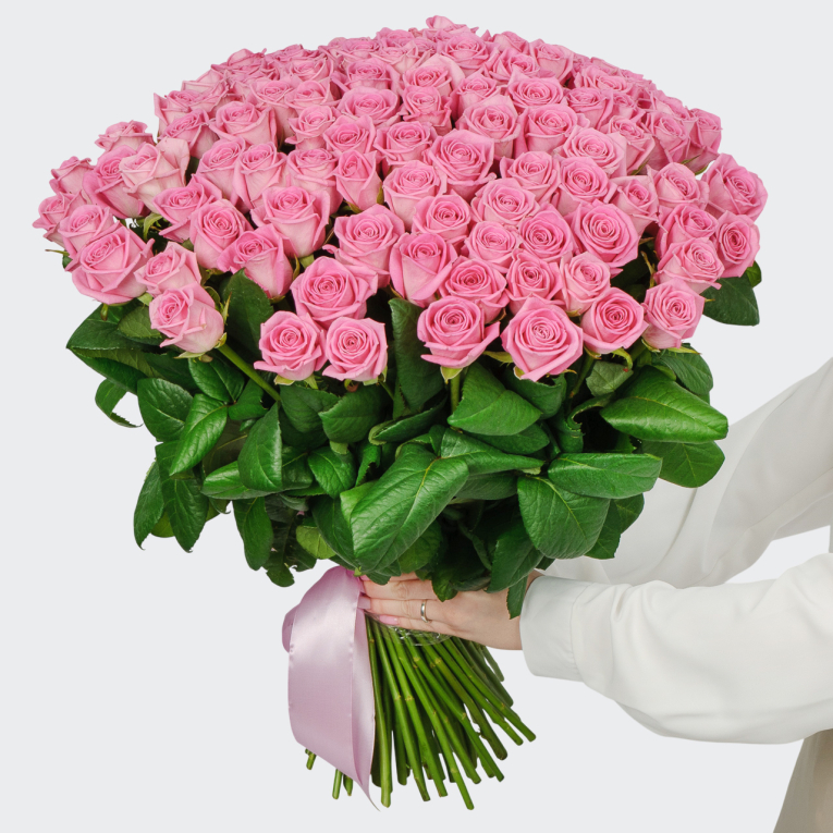 Букет 101 роза Розовая звезда