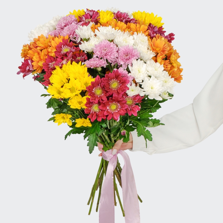 Букет 21 кустовая хризантем микс