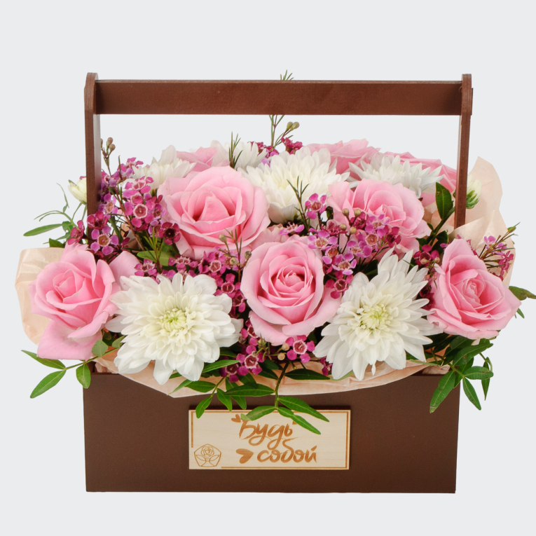 Букет в ящике Розовый рассвет