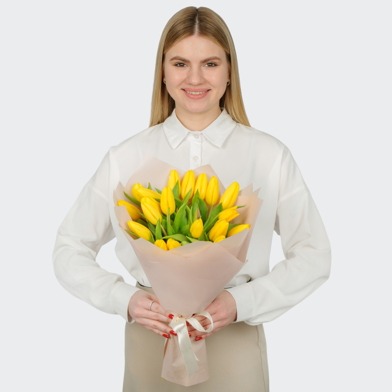 Букет 21 желтый тюльпан