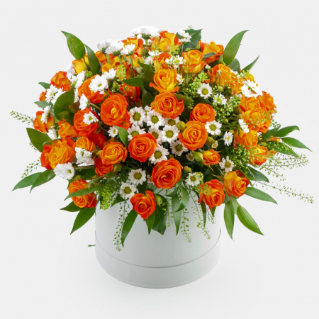 Букет в шляпной коробке Рыжая фея