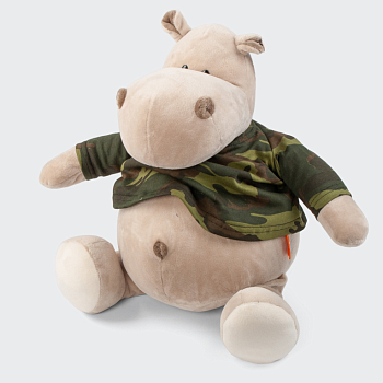 Мягкая игрушка «Бегемот в армейской футболке» (30 см)
