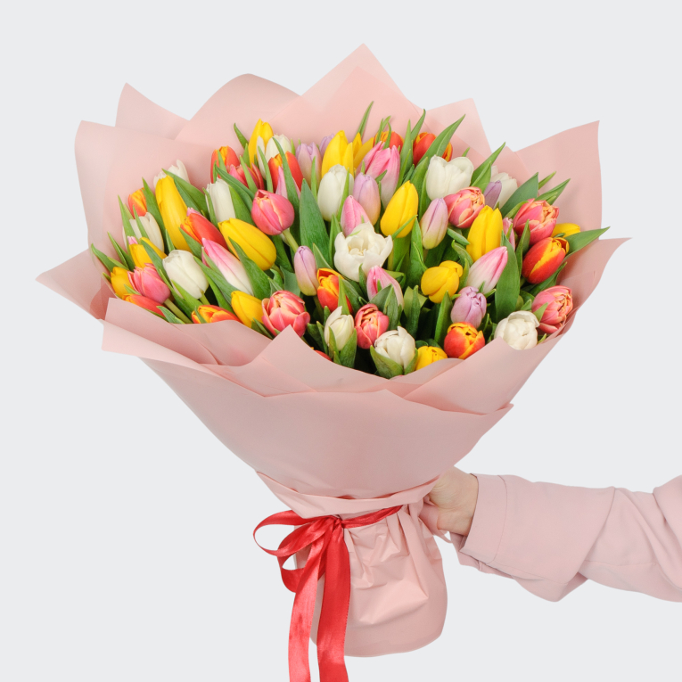 Букет 75 тюльпанов микс