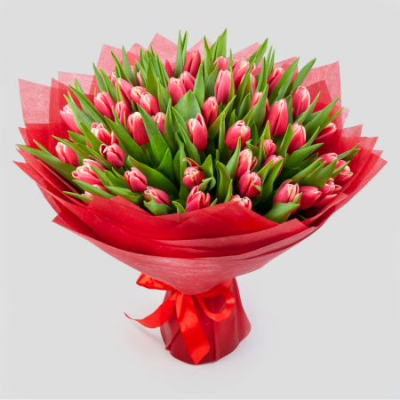 Букет 51 тюльпан Алый закат