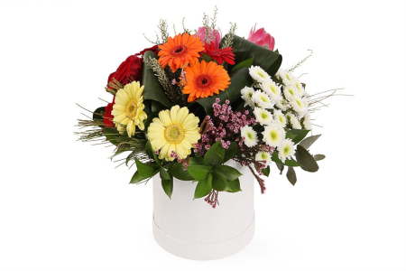 Букет Цветочное ассорти в шляпной коробке