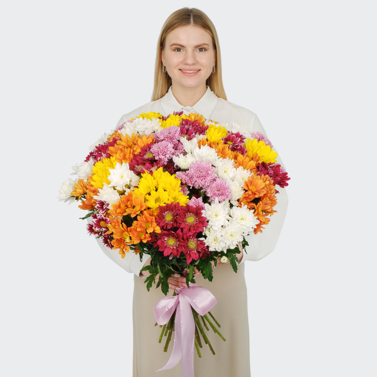 Букет 35 кустовых хризантем микс