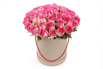 Букет 51 роза Малибу в шляпной коробке