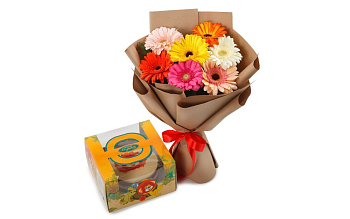 Букет из 7 гербер Раскраска + торт «Львенок»