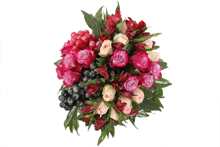 Букет Малиновое вино в шляпной коробке