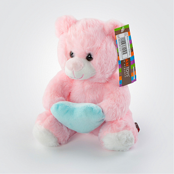Мягкая игрушка «Розовый мишка с голубым сердцем»