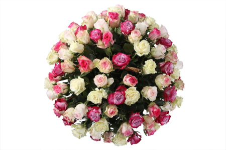 Букет Кроткий румянец (101 роза в корзине)